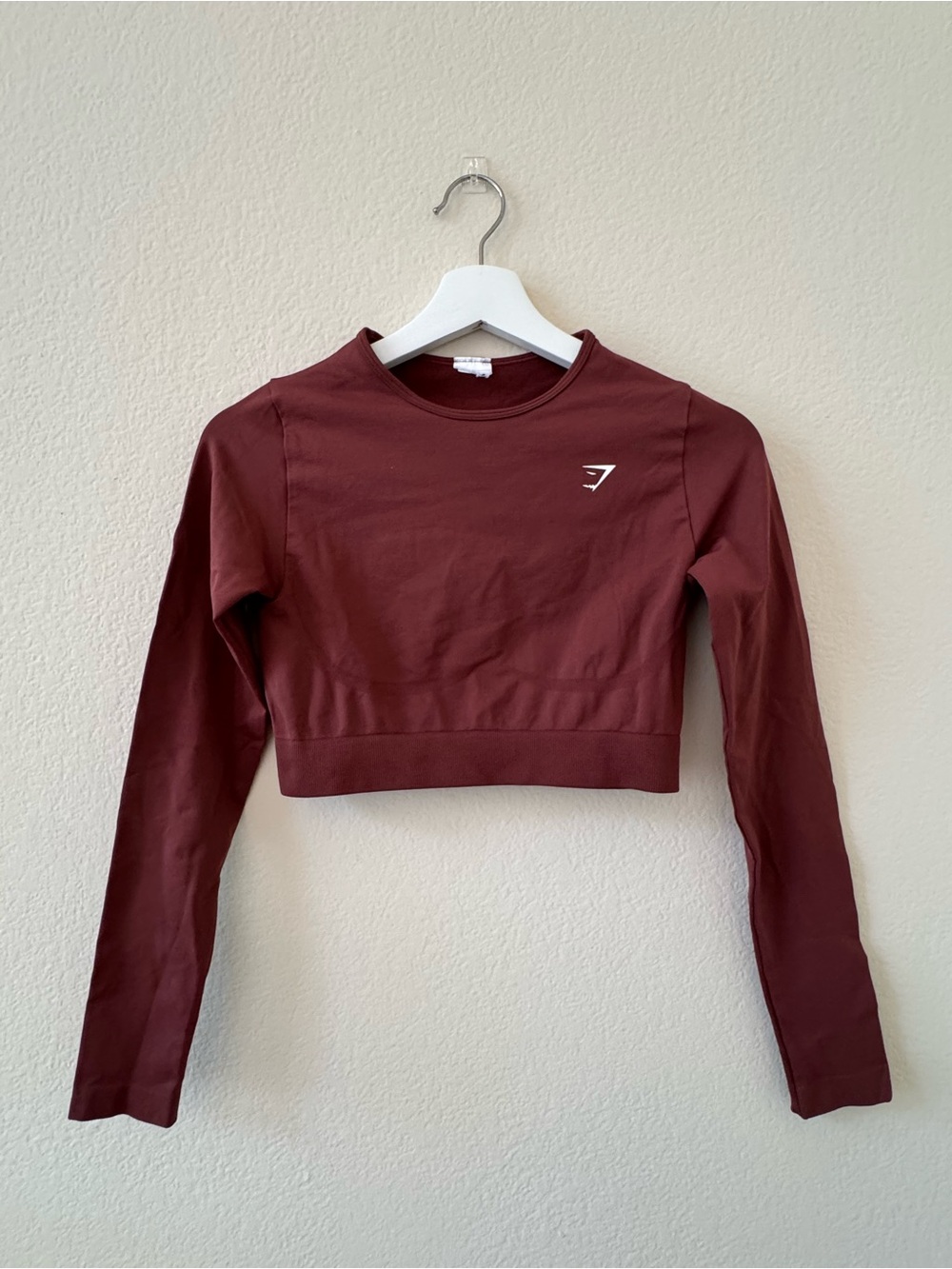 Gymshark Women's Maroon Cropped Long-Sleeve Top
